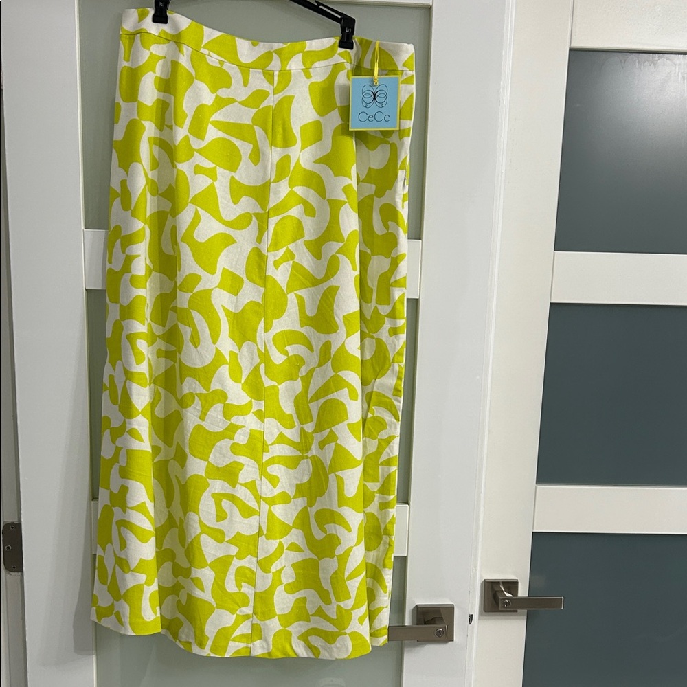 CeCe A-Line LINEN  Skirt in Lime and White size 16